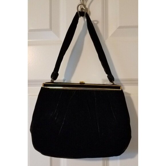 Vintage Bobbie Jerome Elegant Black Velvet Gold Evening Bag Purse - Picture 1 of 7